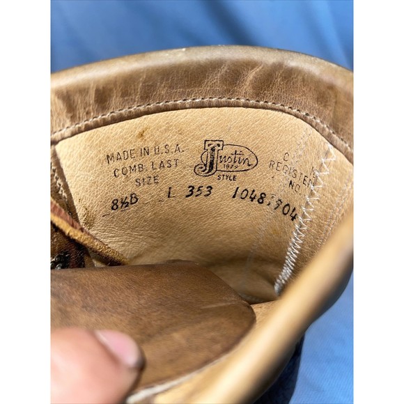 Justin Vintage Boots Size 8.5B Two Tone Brown Made In USA - Picture 10 of 10